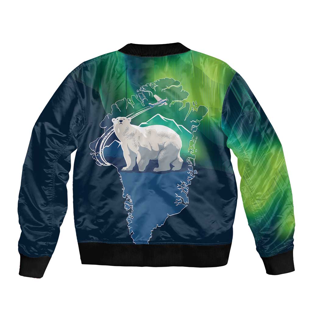 Greenland Is Not For Sale Sleeve Zip Bomber Jacket Arctic Aurora Borealis