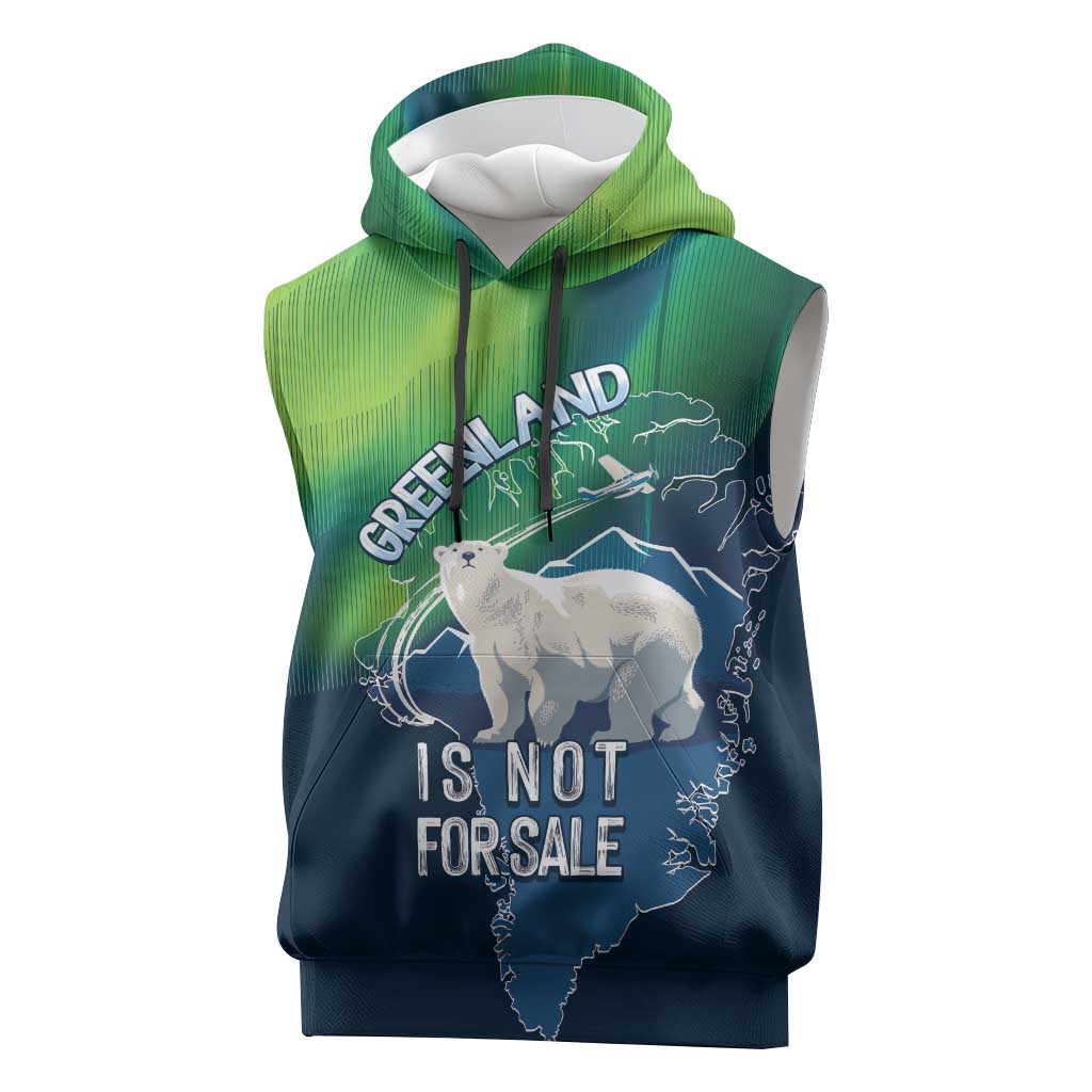 Greenland Is Not For Sale Sleeveless Hoodie Arctic Aurora Borealis
