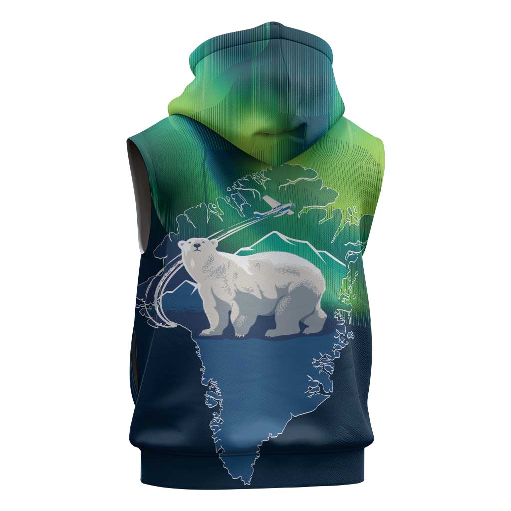 Greenland Is Not For Sale Sleeveless Hoodie Arctic Aurora Borealis