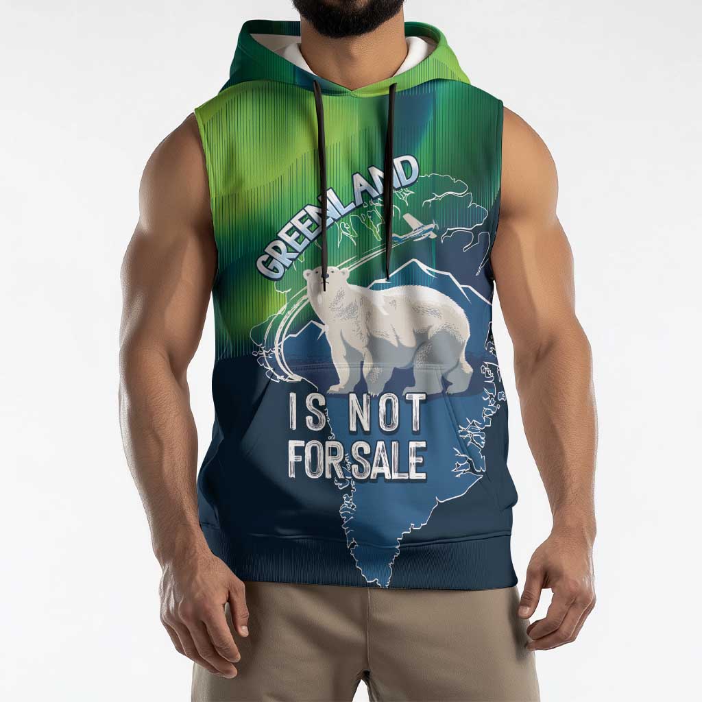 Greenland Is Not For Sale Sleeveless Hoodie Arctic Aurora Borealis