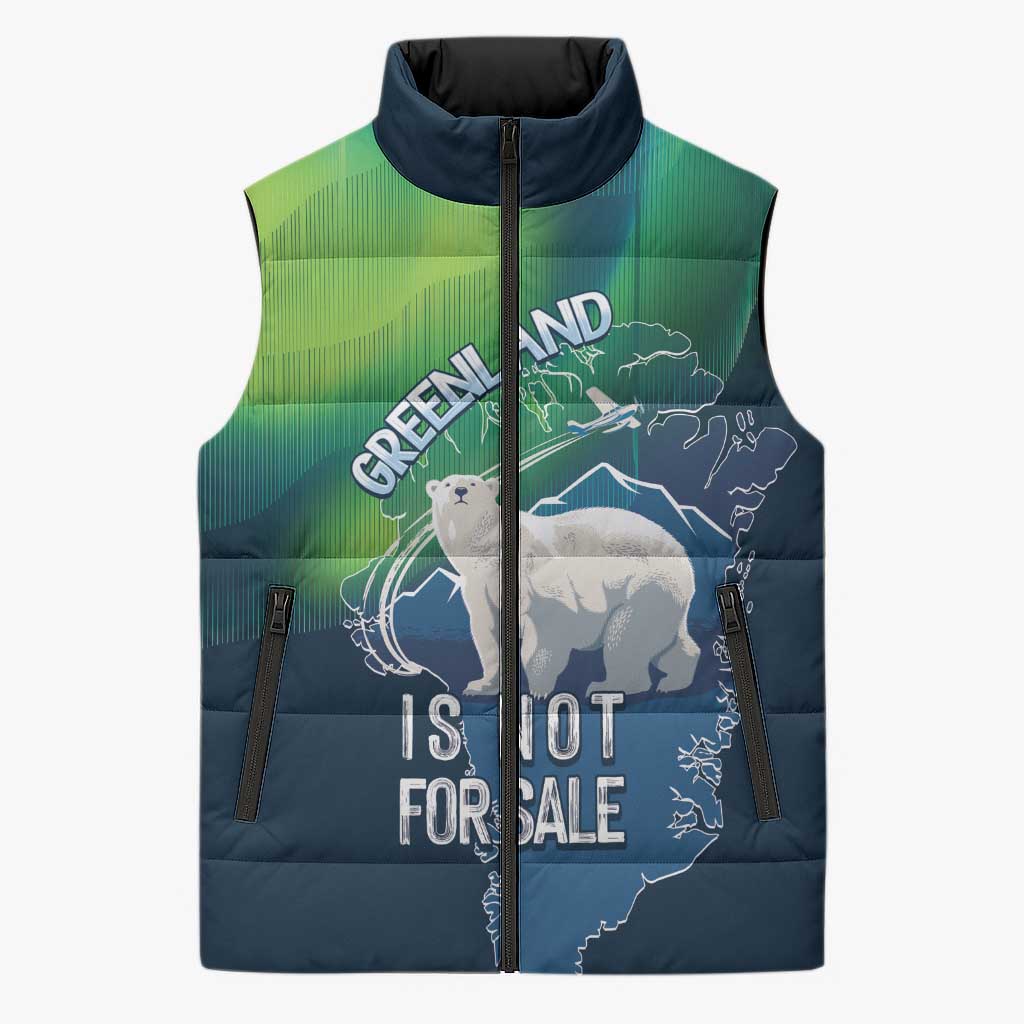 Greenland Is Not For Sale Sleeveless Puffer Jacket Arctic Aurora Borealis