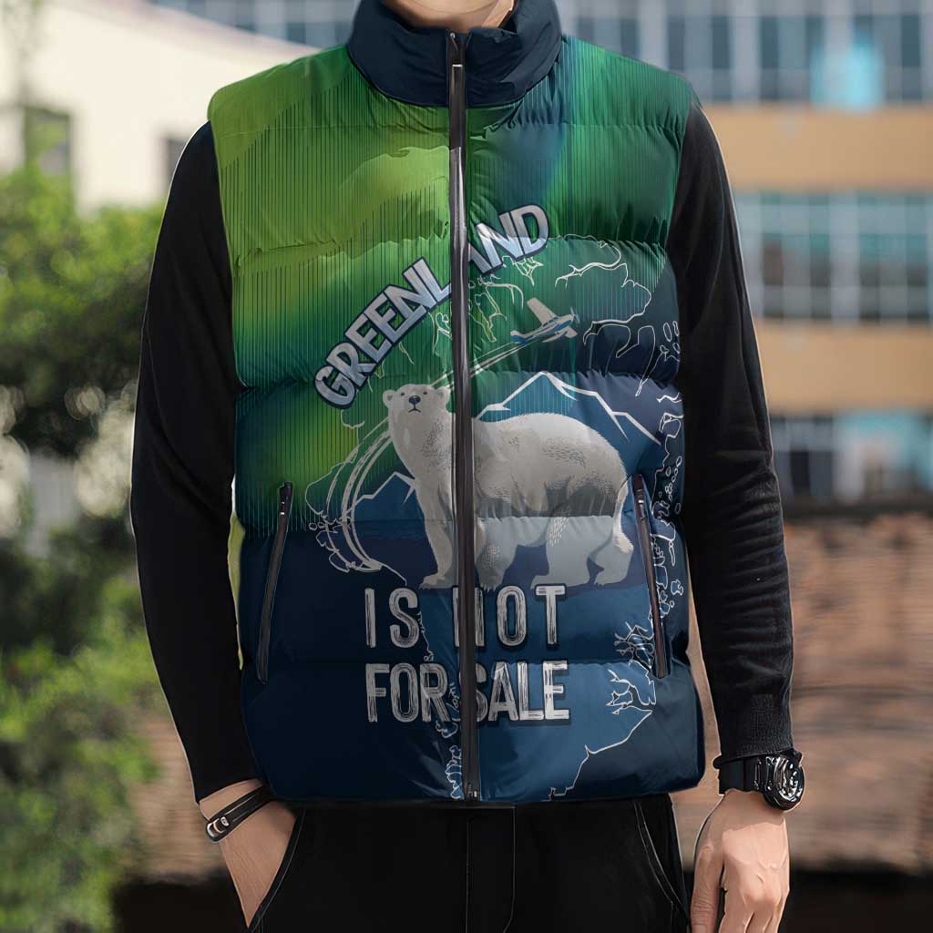 Greenland Is Not For Sale Sleeveless Puffer Jacket Arctic Aurora Borealis