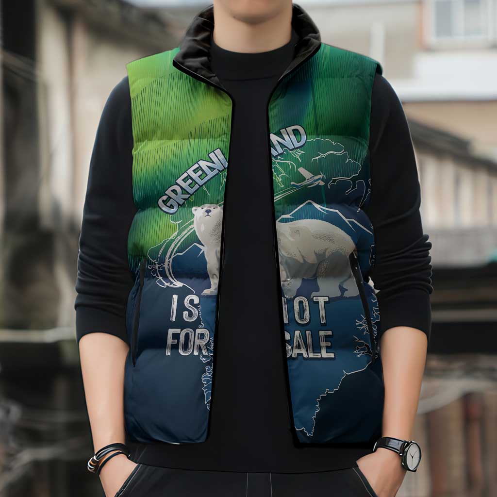 Greenland Is Not For Sale Sleeveless Puffer Jacket Arctic Aurora Borealis