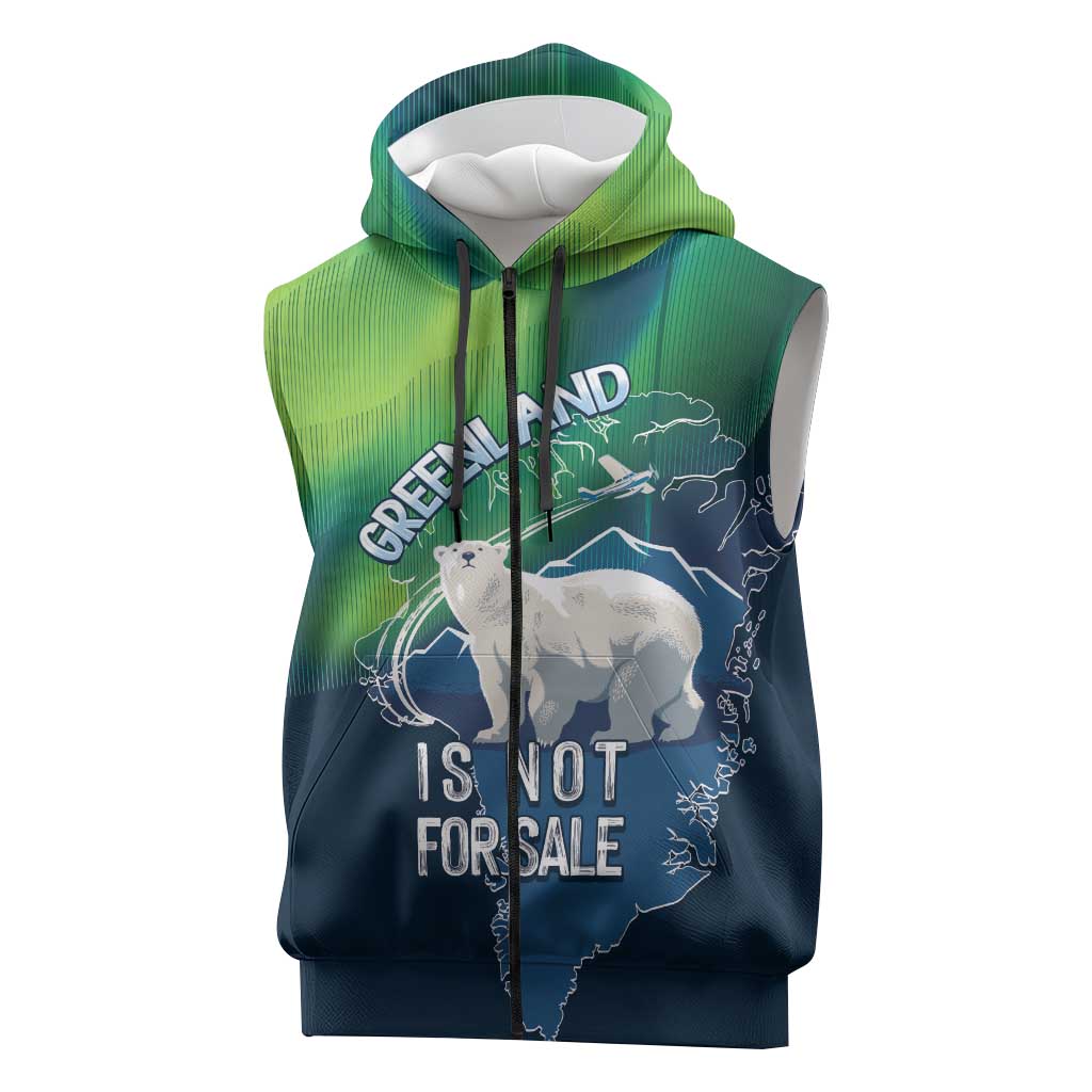 Greenland Is Not For Sale Sleeveless Zip Hoodie Arctic Aurora Borealis