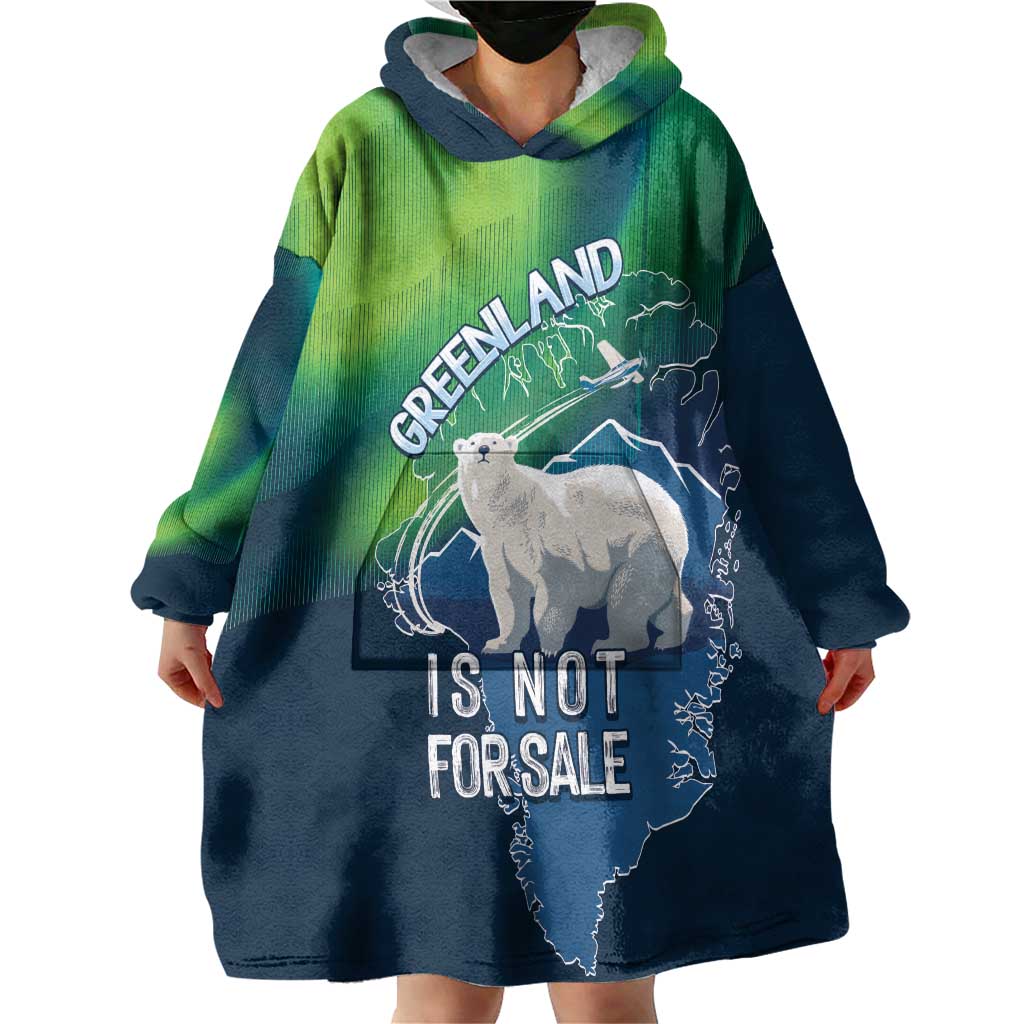 Greenland Is Not For Sale Wearable Blanket Hoodie Arctic Aurora Borealis