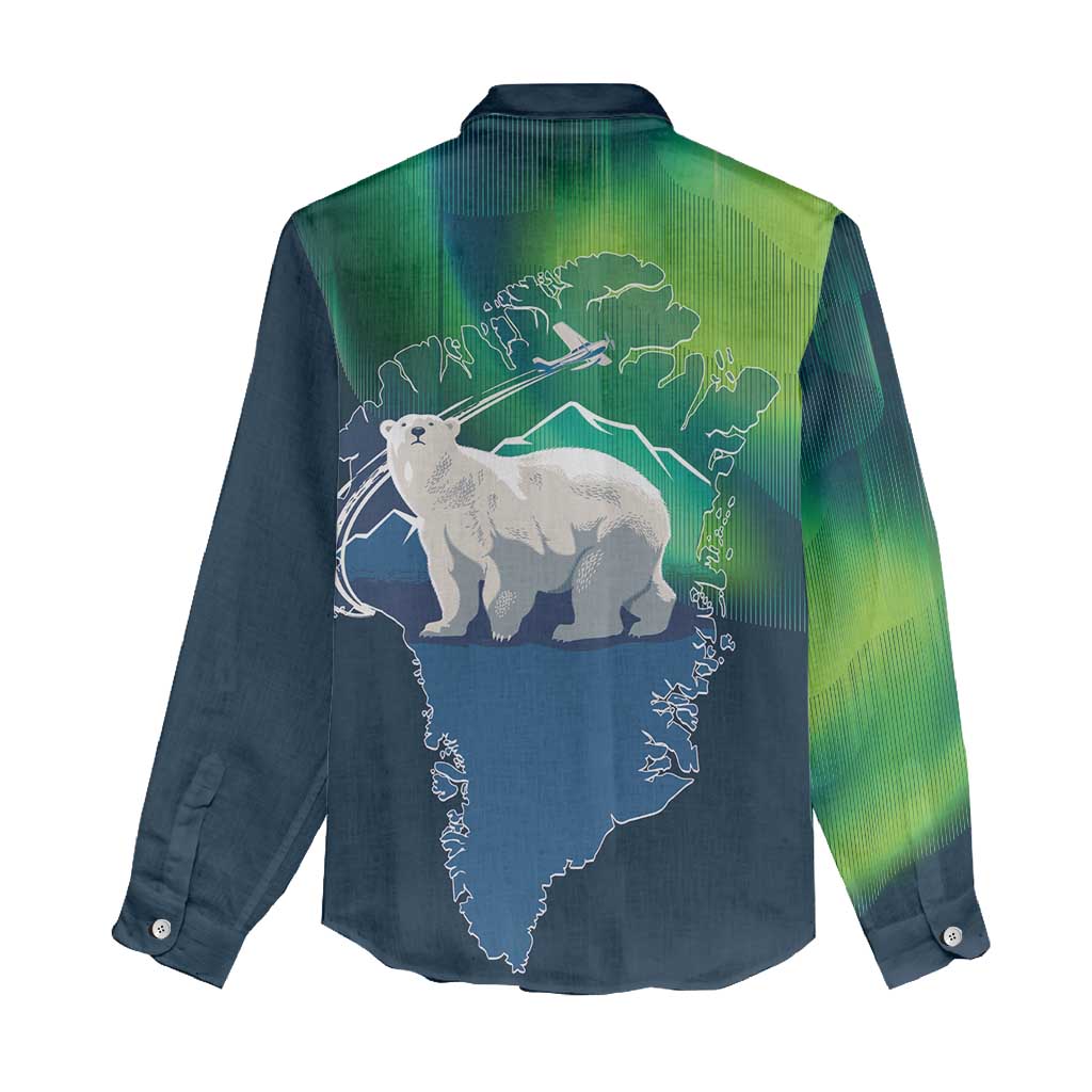 Greenland Is Not For Sale Women Casual Shirt Arctic Aurora Borealis