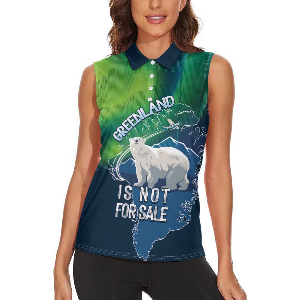 Greenland Is Not For Sale Women Sleeveless Polo Shirt Arctic Aurora Borealis