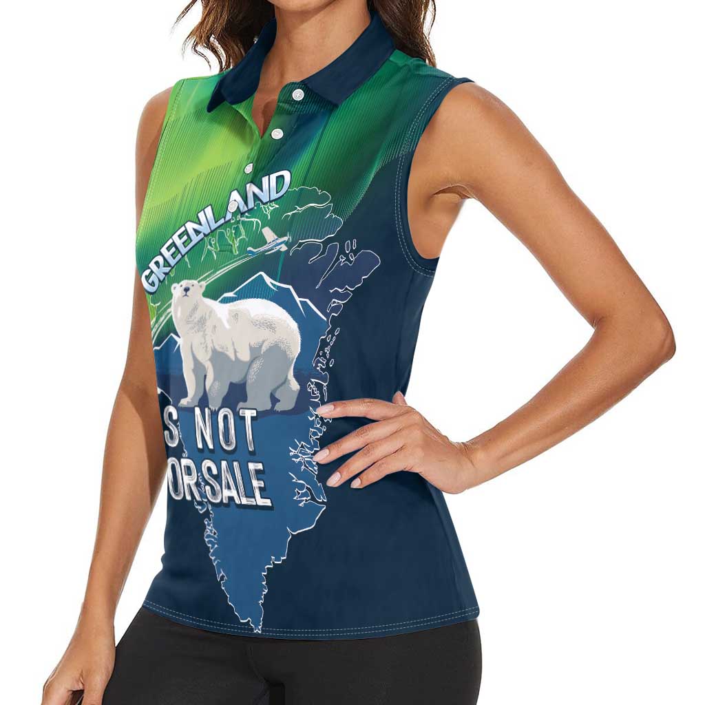 Greenland Is Not For Sale Women Sleeveless Polo Shirt Arctic Aurora Borealis
