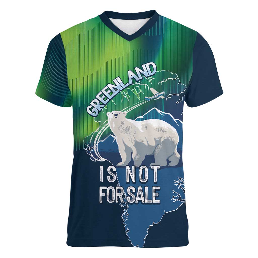 Greenland Is Not For Sale Women V-Neck T-Shirt Arctic Aurora Borealis
