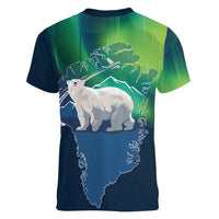 Greenland Is Not For Sale Women V-Neck T-Shirt Arctic Aurora Borealis