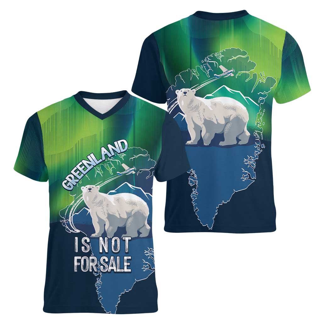 Greenland Is Not For Sale Women V-Neck T-Shirt Arctic Aurora Borealis