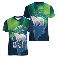 Greenland Is Not For Sale Women V-Neck T-Shirt Arctic Aurora Borealis