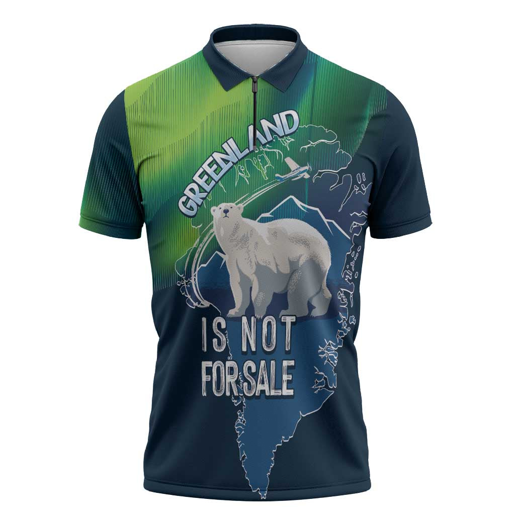 Greenland Is Not For Sale Zipper Polo Shirt Arctic Aurora Borealis