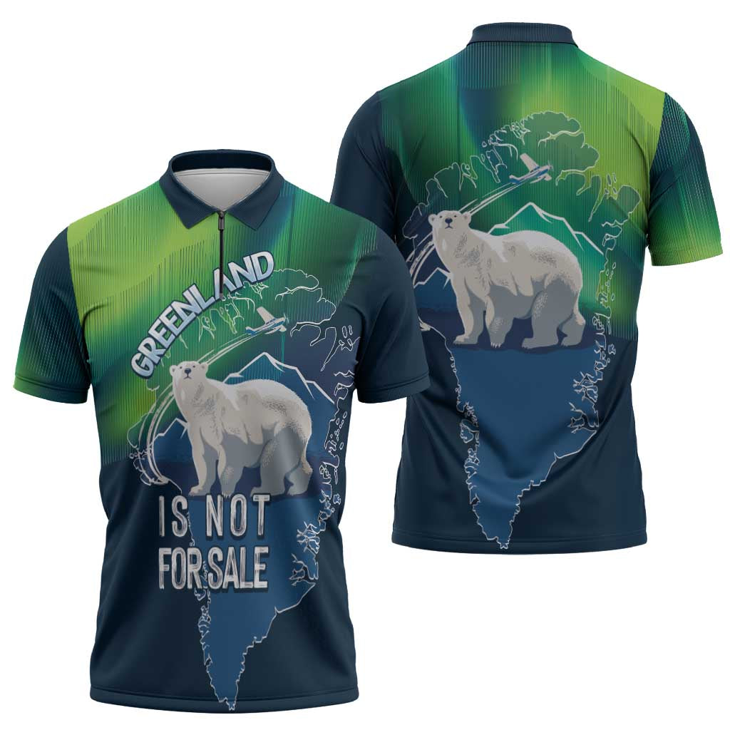 Greenland Is Not For Sale Zipper Polo Shirt Arctic Aurora Borealis