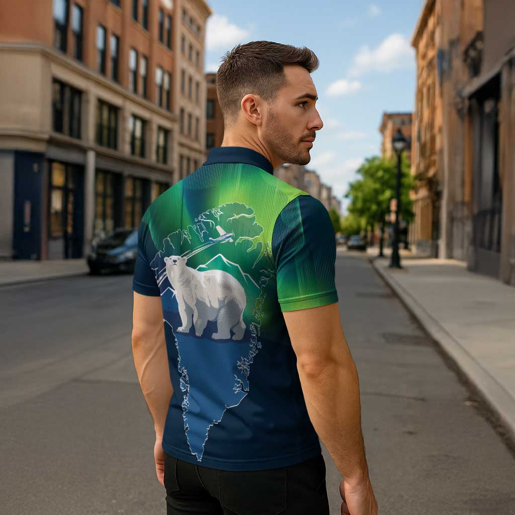 Greenland Is Not For Sale Zipper Polo Shirt Arctic Aurora Borealis