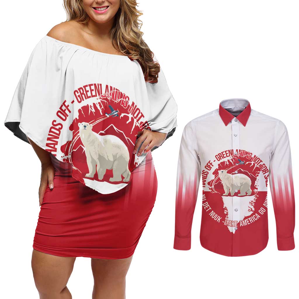 Nu Det Nuuk Greenland Not For Sale Couples Matching Off Shoulder Short Dress and Long Sleeve Button Shirt