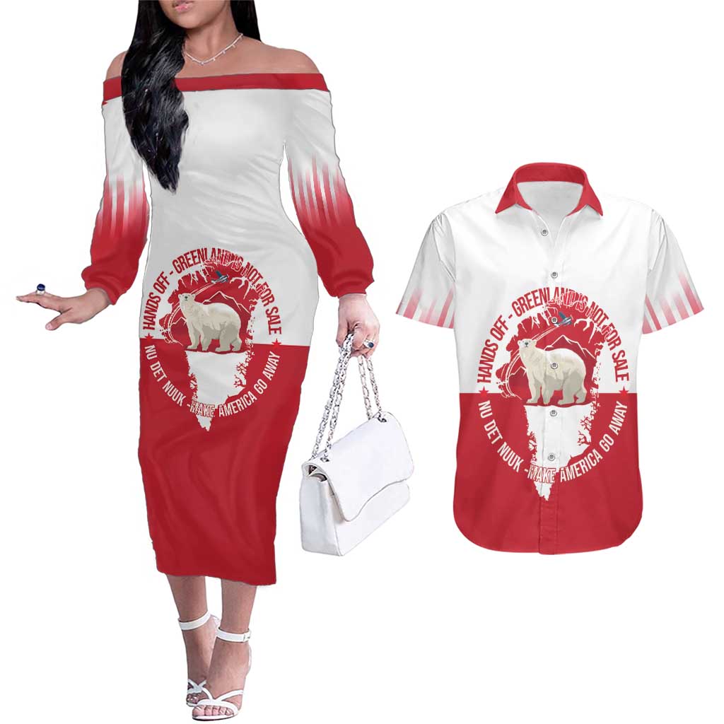 Nu Det Nuuk Greenland Not For Sale Couples Matching Off The Shoulder Long Sleeve Dress and Hawaiian Shirt