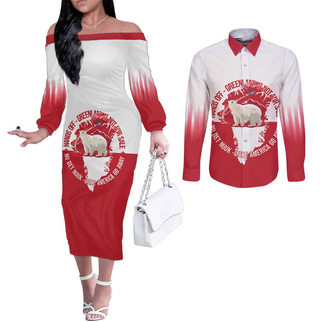 Nu Det Nuuk Greenland Not For Sale Couples Matching Off The Shoulder Long Sleeve Dress and Long Sleeve Button Shirt