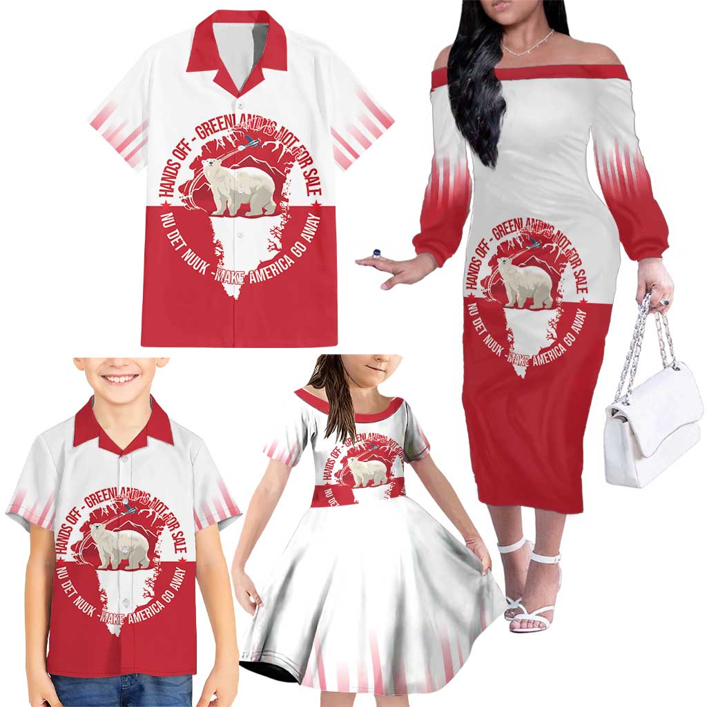 Nu Det Nuuk Greenland Not For Sale Family Matching Off The Shoulder Long Sleeve Dress and Hawaiian Shirt