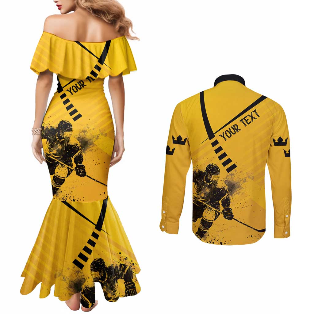Sweden Ice Hockey Personalized Couples Matching Mermaid Dress and Long Sleeve Button Shirt Tre Kronor - GO Sweden