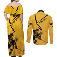 Sweden Ice Hockey Personalized Couples Matching Off Shoulder Maxi Dress and Long Sleeve Button Shirt Tre Kronor - GO Sweden