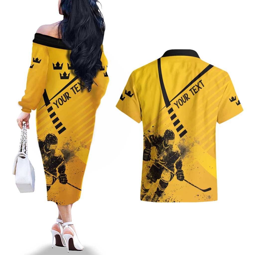 Sweden Ice Hockey Personalized Couples Matching Off The Shoulder Long Sleeve Dress and Hawaiian Shirt Tre Kronor - GO Sweden