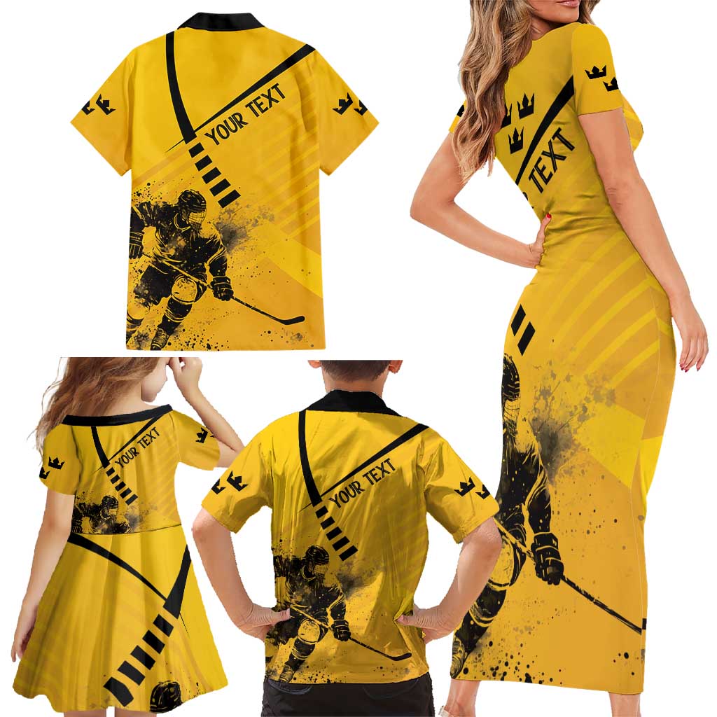 Sweden Ice Hockey Personalized Family Matching Short Sleeve Bodycon Dress and Hawaiian Shirt Tre Kronor - GO Sweden