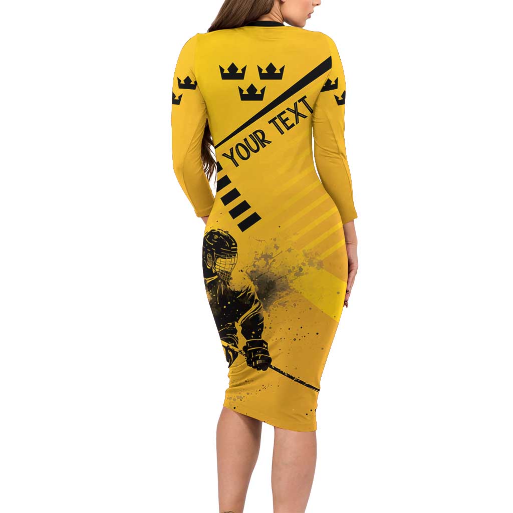 Sweden Ice Hockey Personalized Long Sleeve Bodycon Dress Tre Kronor - GO Sweden