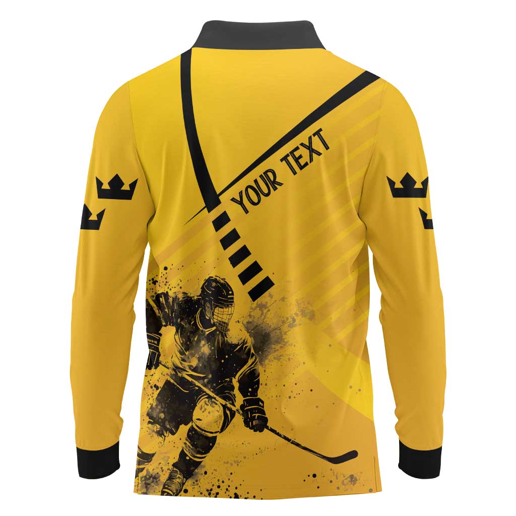 Sweden Ice Hockey Personalized Long Sleeve Polo Shirt Tre Kronor - GO Sweden