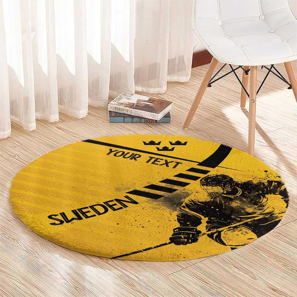 Sweden Ice Hockey Personalized Round Carpet Tre Kronor - GO Sweden