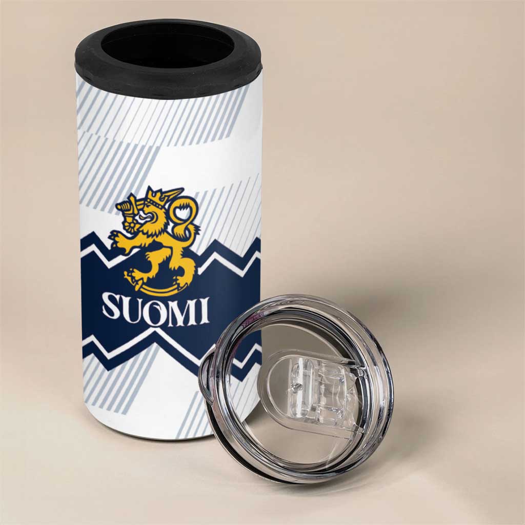 Suomi Ice Hockey Custom 4 in 1 Can Cooler Tumbler Scandinavian Mountains Inspired