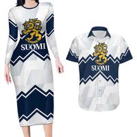 Suomi Ice Hockey Custom Couples Matching Long Sleeve Bodycon Dress and Hawaiian Shirt Scandinavian Mountains Inspired