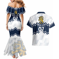 Suomi Ice Hockey Custom Couples Matching Mermaid Dress and Hawaiian Shirt Scandinavian Mountains Inspired