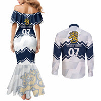 Suomi Ice Hockey Custom Couples Matching Mermaid Dress and Long Sleeve Button Shirt Scandinavian Mountains Inspired
