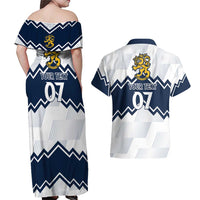 Suomi Ice Hockey Custom Couples Matching Off Shoulder Maxi Dress and Hawaiian Shirt Scandinavian Mountains Inspired