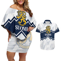 Suomi Ice Hockey Custom Couples Matching Off Shoulder Short Dress and Hawaiian Shirt Scandinavian Mountains Inspired