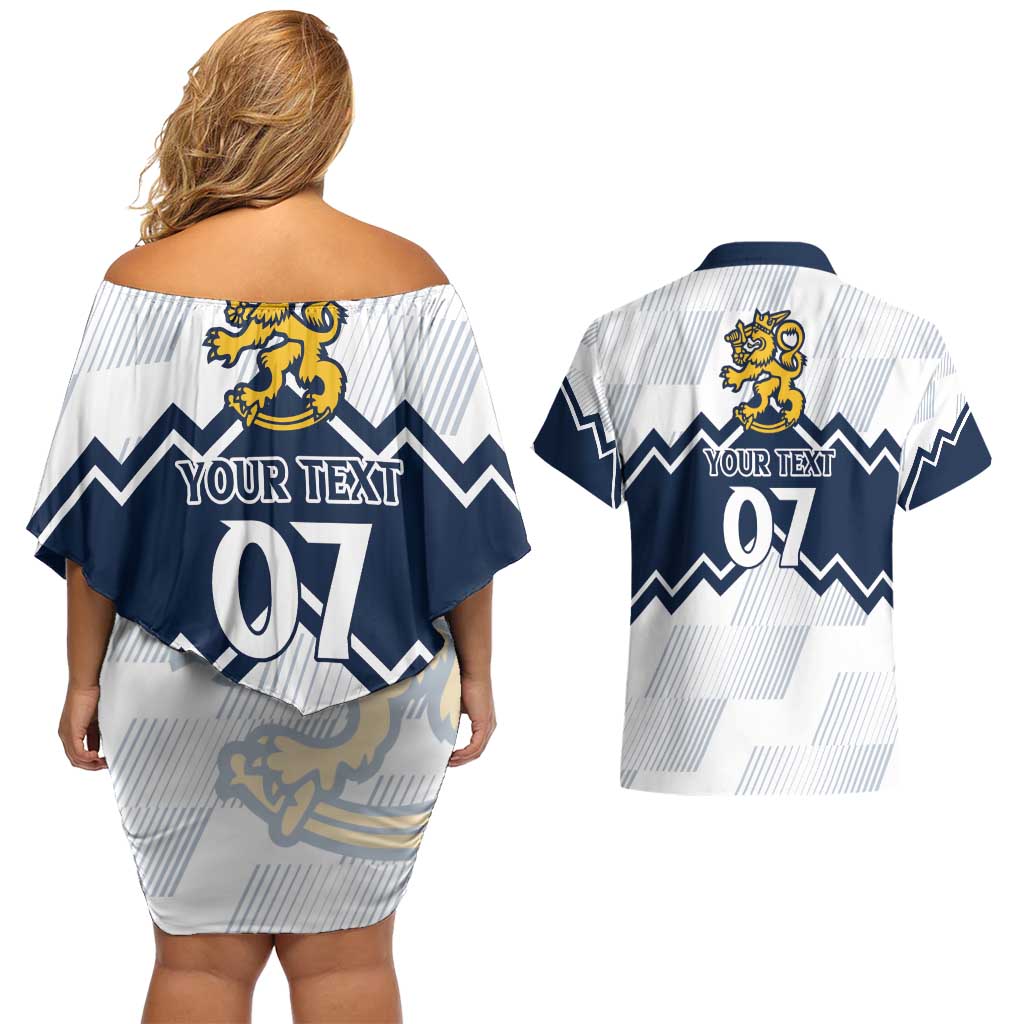 Suomi Ice Hockey Custom Couples Matching Off Shoulder Short Dress and Hawaiian Shirt Scandinavian Mountains Inspired