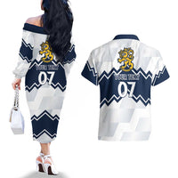 Suomi Ice Hockey Custom Couples Matching Off The Shoulder Long Sleeve Dress and Hawaiian Shirt Scandinavian Mountains Inspired