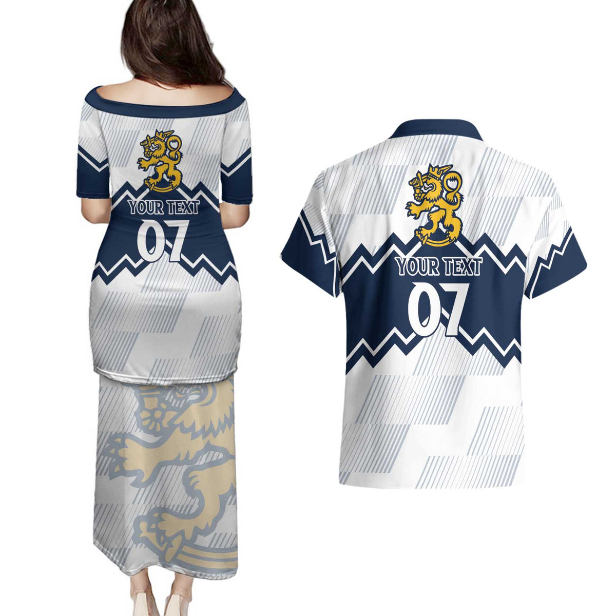 Suomi Ice Hockey Custom Couples Matching Puletasi and Hawaiian Shirt Scandinavian Mountains Inspired