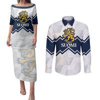 Suomi Ice Hockey Custom Couples Matching Puletasi and Long Sleeve Button Shirt Scandinavian Mountains Inspired