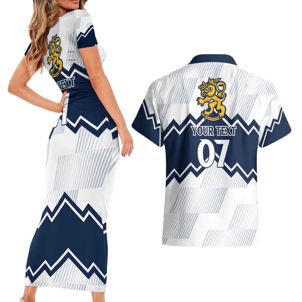 Suomi Ice Hockey Custom Couples Matching Short Sleeve Bodycon Dress and Hawaiian Shirt Scandinavian Mountains Inspired
