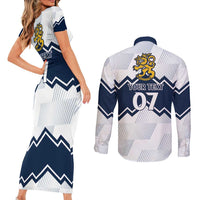 Suomi Ice Hockey Custom Couples Matching Short Sleeve Bodycon Dress and Long Sleeve Button Shirt Scandinavian Mountains Inspired