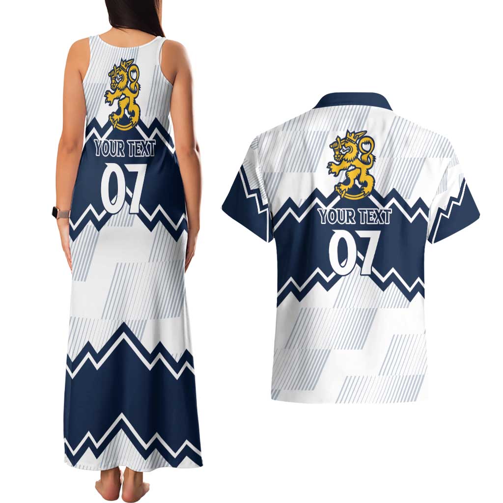 Suomi Ice Hockey Custom Couples Matching Tank Maxi Dress and Hawaiian Shirt Scandinavian Mountains Inspired