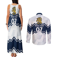 Suomi Ice Hockey Custom Couples Matching Tank Maxi Dress and Long Sleeve Button Shirt Scandinavian Mountains Inspired