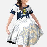 Suomi Ice Hockey Custom Family Matching Long Sleeve Bodycon Dress and Hawaiian Shirt Scandinavian Mountains Inspired