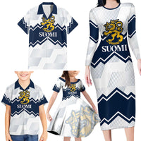 Suomi Ice Hockey Custom Family Matching Long Sleeve Bodycon Dress and Hawaiian Shirt Scandinavian Mountains Inspired