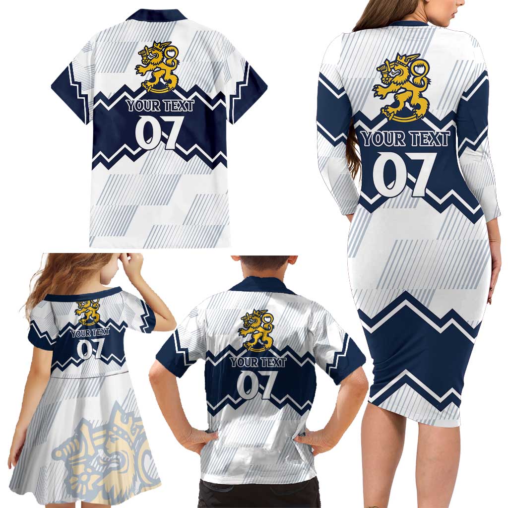 Suomi Ice Hockey Custom Family Matching Long Sleeve Bodycon Dress and Hawaiian Shirt Scandinavian Mountains Inspired