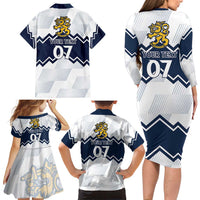 Suomi Ice Hockey Custom Family Matching Long Sleeve Bodycon Dress and Hawaiian Shirt Scandinavian Mountains Inspired