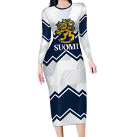 Suomi Ice Hockey Custom Family Matching Long Sleeve Bodycon Dress and Hawaiian Shirt Scandinavian Mountains Inspired