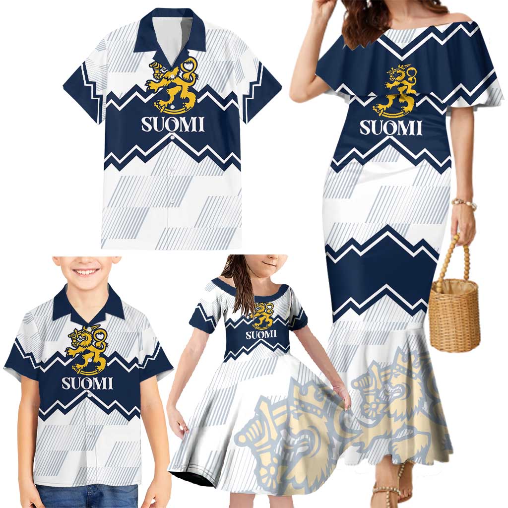 Suomi Ice Hockey Custom Family Matching Mermaid Dress and Hawaiian Shirt Scandinavian Mountains Inspired